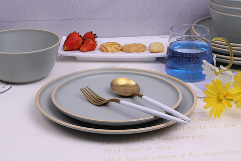 16Pcs Solid Grey Breakfast Serving Set
