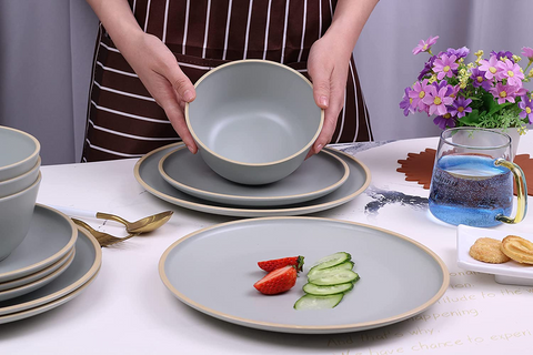 16Pcs Solid Grey Breakfast Serving Set