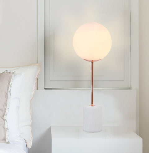 White Glass Globe Marble Base Table Lamp