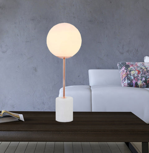 White Glass Globe Marble Base Table Lamp