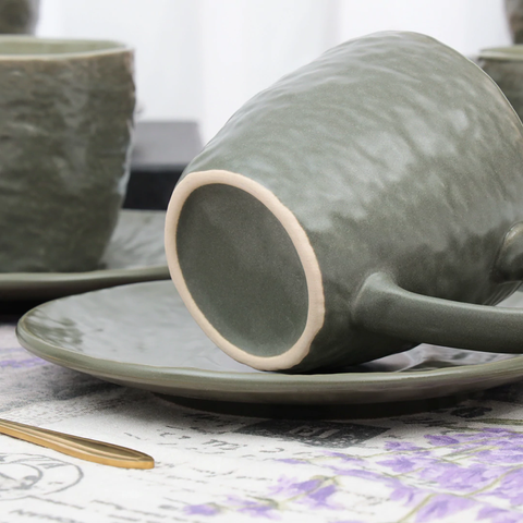 12Pcs Dark Green Stone Lan Assorted Cup Set