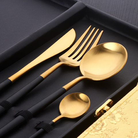 4Pcs Stainless Steel Black Cutlery Set