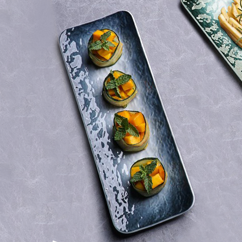 Rectangular Ceramic Tray Aqua Long