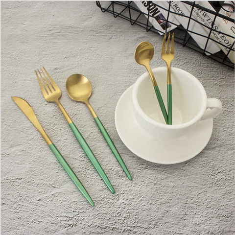 4Pcs Stainless Steel Light Green Cutlery Set