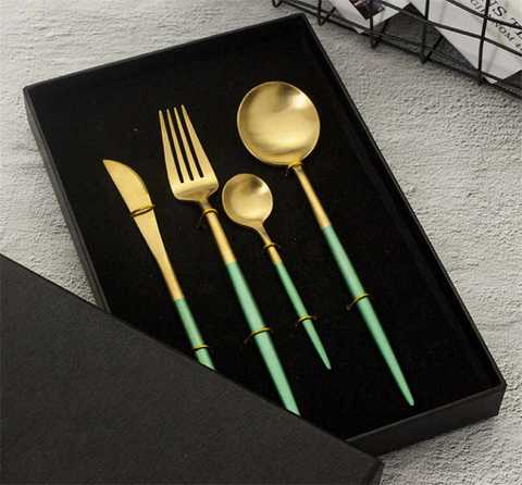 4Pcs Stainless Steel Light Green Cutlery Set