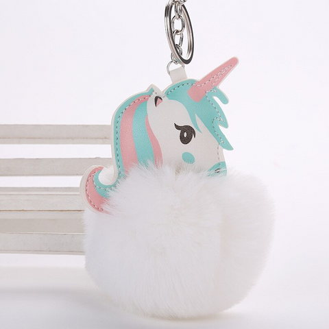 Fluffy Ball hanging Keychain-  Unicorn Character