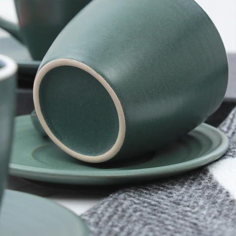 12Pcs Classic Glazed Green Expressive Ceramic Cup Set