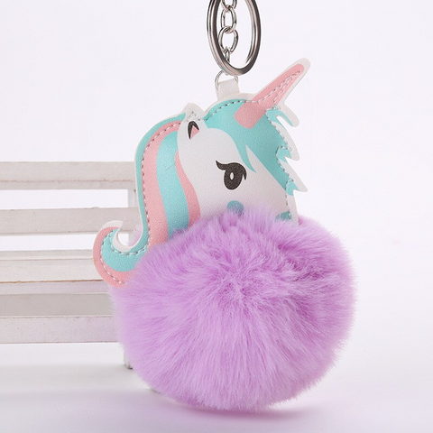 Fluffy Ball hanging Keychain-  Unicorn Character