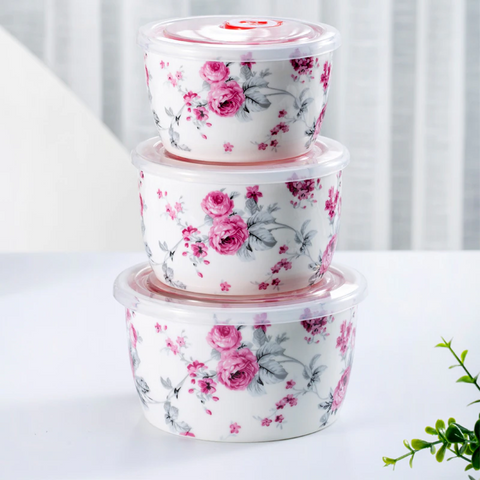 4Pcs Floret Ceramic Sealed Bowls
