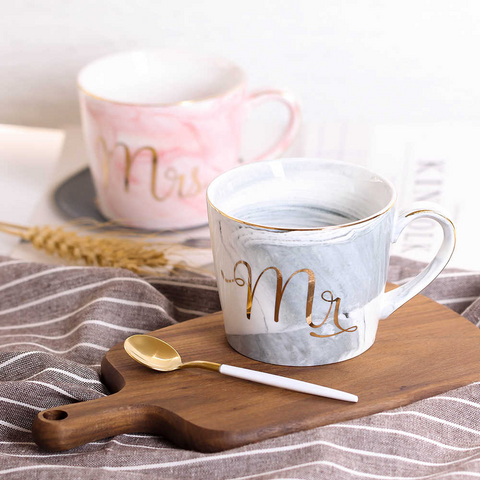 Mr And Mrs Paired Marble Mugs