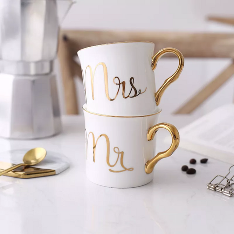 Mr And Mrs Paired Gold Mugs
