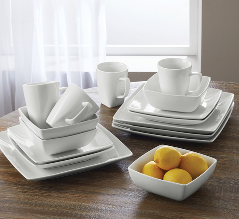 16Pcs Square White Breakfast Set