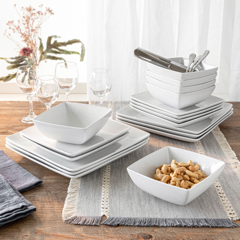 16Pcs Square White Breakfast Set