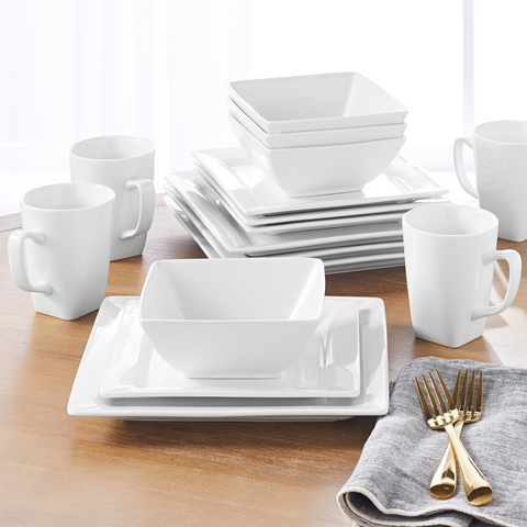 16Pcs Square White Breakfast Set