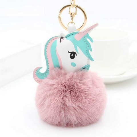 Fluffy Ball hanging Keychain-  Unicorn Character