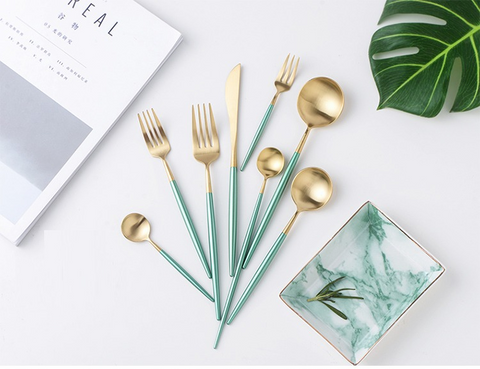 4Pcs Stainless Steel Light Green Cutlery Set