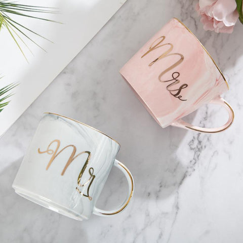 Mr And Mrs Paired Marble Mugs