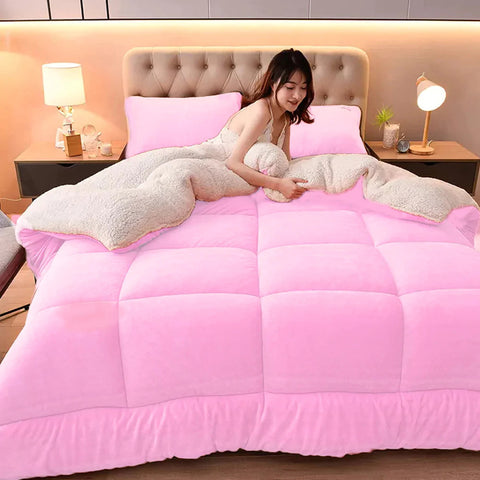Pink Quilted Fleece Sherpa Comforter
