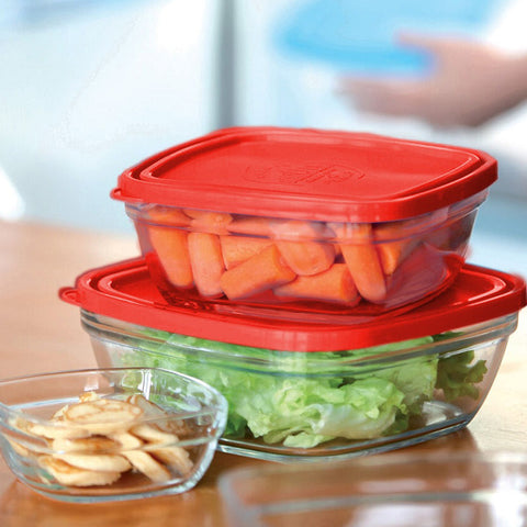 3pcs Red Rectangular Glass Bowls