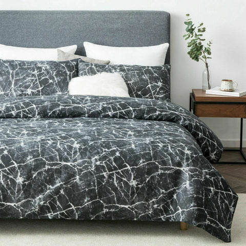 Black Marble Cotton Satin Duvet Cover Set