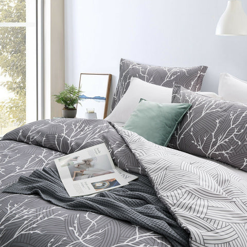 Grey Branch Pattern Soft Satin Bedsheet