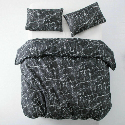Black Marble Cotton Satin Duvet Cover Set
