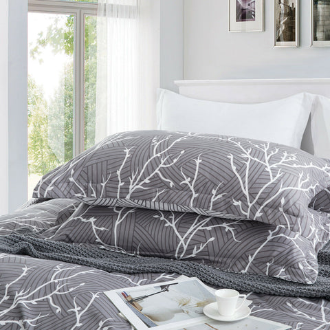 Grey Branch Pattern Soft Satin Bedsheet