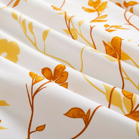 Ocher Flower Front Cotton Satin Duvet Cover Set