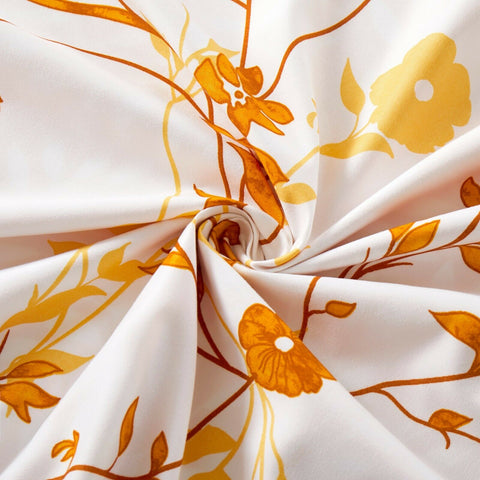 Ocher Flower Front Cotton Satin Duvet Cover Set