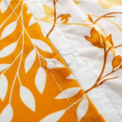 Ocher Flower Front Cotton Satin Duvet Cover Set