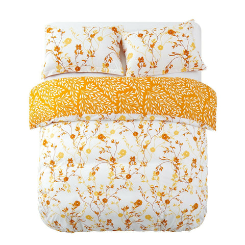 Ocher Flower Front Cotton Satin Duvet Cover Set