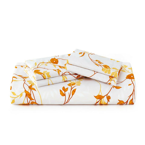 Ocher Flower Front Cotton Satin Duvet Cover Set