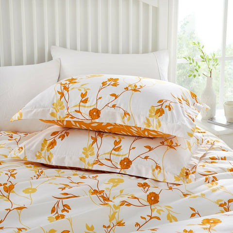 Ocher Flower Front Cotton Satin Duvet Cover Set