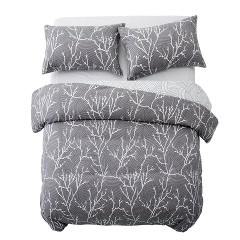 Grey Branch Pattern Soft Satin Bedsheet
