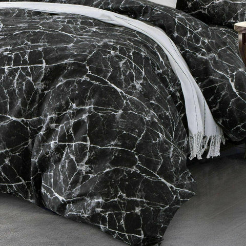 Black Marble Cotton Satin Duvet Cover Set