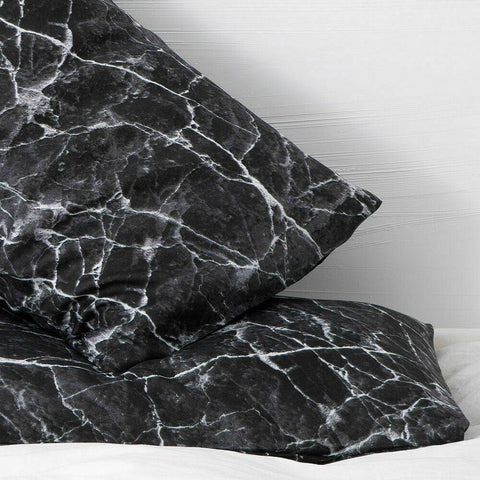 Black Marble Cotton Satin Duvet Cover Set