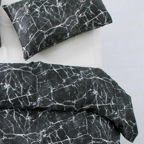 Black Marble Cotton Satin Duvet Cover Set