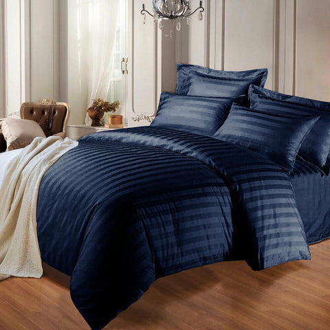 Blue Embossed Luxury Stripe Bedsheet