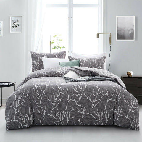 Grey Branch Pattern Soft Satin Bedsheet