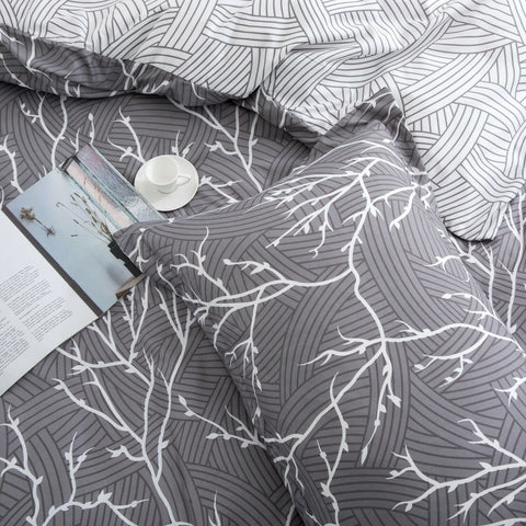 Grey Branch Pattern Soft Satin Bedsheet