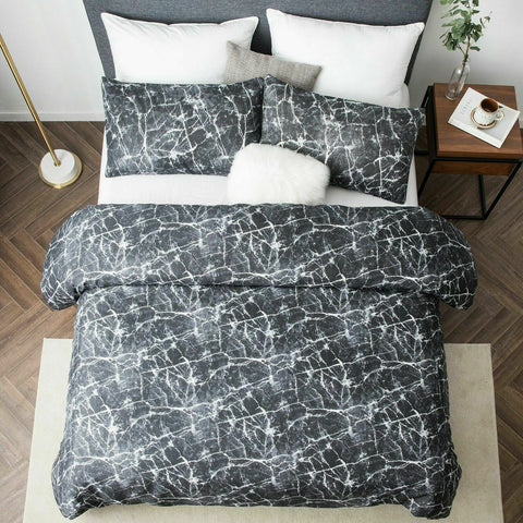 Black Marble Cotton Satin Duvet Cover Set