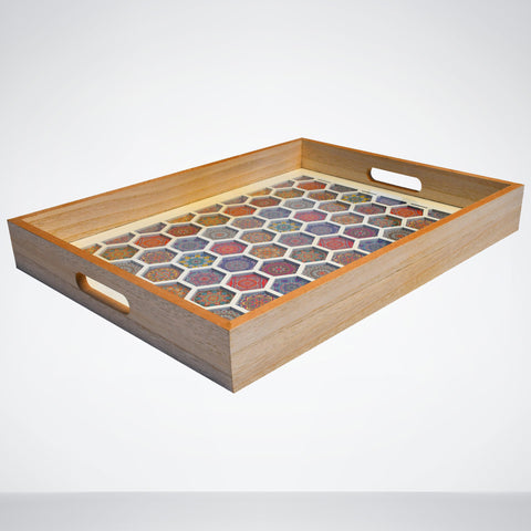 Serving Tray Pair of Circular Wedge Rectangular Wooden