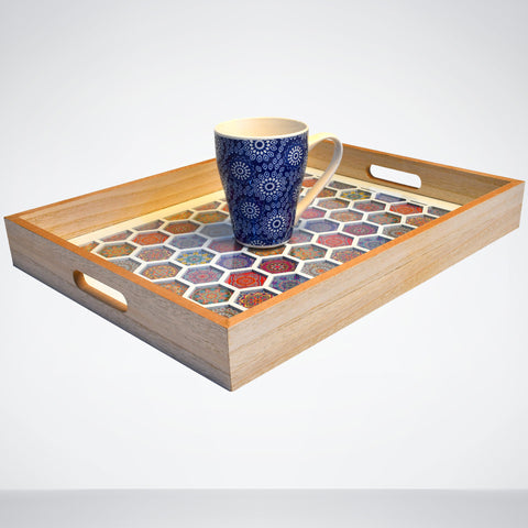 Serving Tray Pair of Circular Wedge Rectangular Wooden