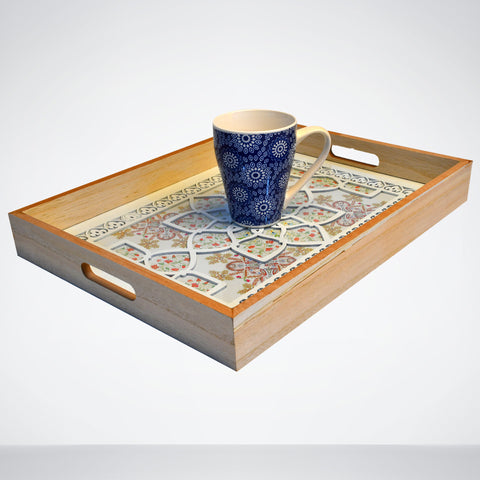 Serving Tray Pair of Architecture Style Rectangular Wooden