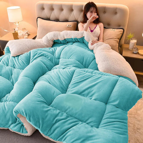 Teal Quilted Fleece Sherpa Comforter