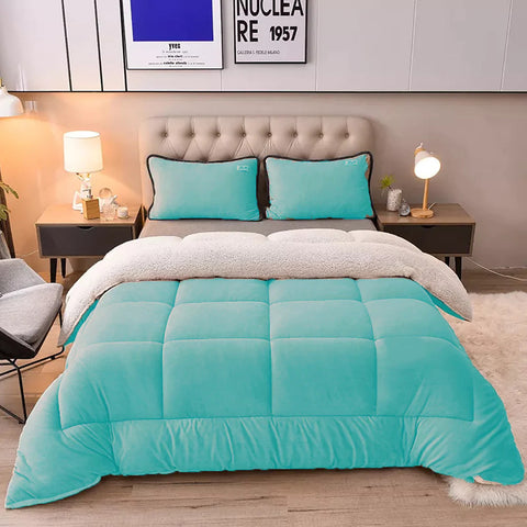 Teal Quilted Fleece Sherpa Comforter