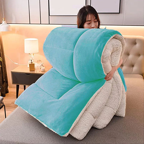 Teal Quilted Fleece Sherpa Comforter