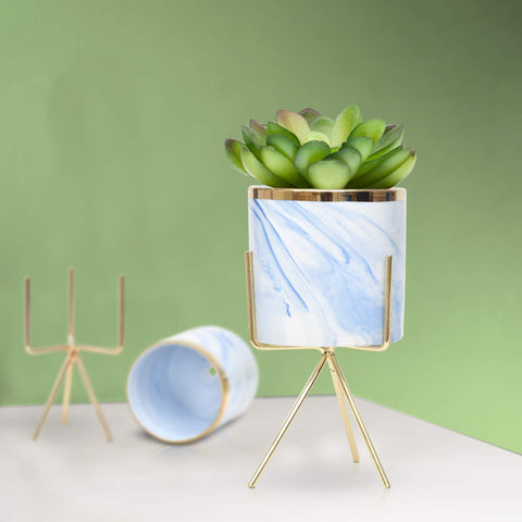 Ocean Blue Marble Flower Pot