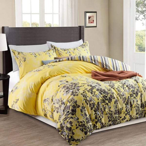 Ochre Blossom Yellow Cotton Satin Duvet Cover Set